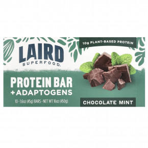 Laird Superfood, Протеиновый батончик + адаптогены, шоколадно-мята, 10 батончиков по 45 г (1,6 унции) - описание | фото