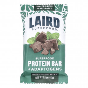Laird Superfood, Протеиновый батончик + адаптогены, шоколадно-мята, 10 батончиков по 45 г (1,6 унции) в Москве - eco-herb.ru | фото