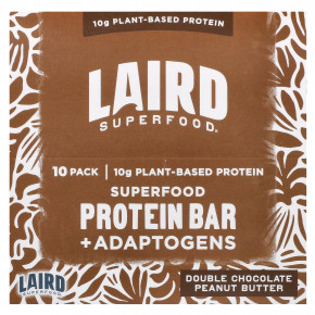 Laird Superfood, Протеиновый батончик Superfood + адаптогены, двойной шоколад с арахисовой пастой, 10 батончиков по 45 г (1,6 унции) - описание | фото