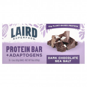 Laird Superfood, Протеиновый батончик Superfood + адаптогены, морская соль из темного шоколада, 10 пакетиков по 45 г (1,6 унции) - описание | фото