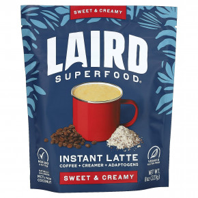 Laird Superfood, растворимый латте, кофе со сливками и адаптогенами, сладкий и сливочный, 227 г (8 унций) - описание | фото