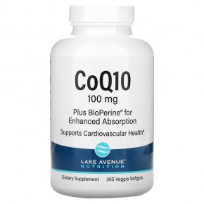 Lake Avenue Nutrition, CoQ10 Plus BioPerine, 100 мг, 365 растительных капсул - описание | фото