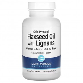 Lake Avenue Nutrition, органическое льняное масло холодного отжима с лигнанами, 120 вегетарианских мягких таблеток - описание