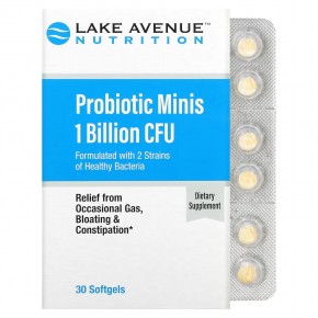 Lake Avenue Nutrition, Пробиотик в мини-таблетках, 2 штамма здоровых бактерий, 1 млрд КОЕ, 30 маленьких мягких таблеток - описание