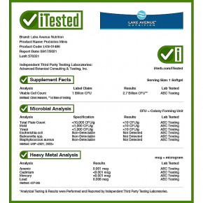 Lake Avenue Nutrition, Пробиотик в мини-таблетках, 2 штамма здоровых бактерий, 1 млрд КОЕ, 30 маленьких мягких таблеток в Москве - eco-herb.ru | фото