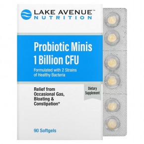 Lake Avenue Nutrition, Пробиотик в мини-таблетках, 2 штамма здоровых бактерий, 1 млрд КОЕ, 90 маленьких мягких таблеток - описание