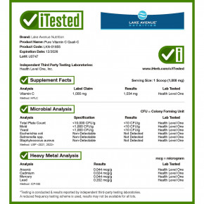 Lake Avenue Nutrition, Quali-C, чистый витамин С в порошке, 1000 мг, 250 г (8,81 унции) в Москве - eco-herb.ru | фото