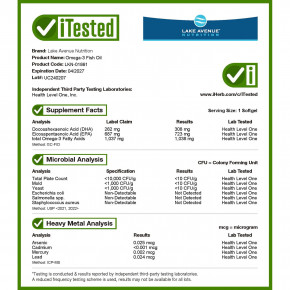 Lake Avenue Nutrition, рыбий жир с омега-3, 30 капсул из рыбьего желатина (1250 мг в 1 капсуле) в Москве - eco-herb.ru | фото