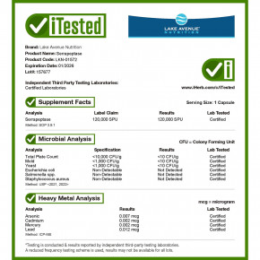 Lake Avenue Nutrition, Серрапептаза, протеолитический фермент, 120 000 SPU, 180 растительных капсул в Москве - eco-herb.ru | фото