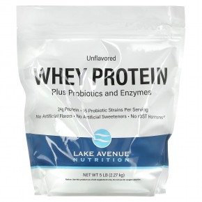 Lake Avenue Nutrition, сывороточный протеин с пробиотиками, без вкусовых добавок, 2,27 кг (5 фунтов) - описание