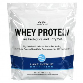Lake Avenue Nutrition, Сывороточный протеин с пробиотиками, ваниль, 2,27 кг (5 фунтов) - описание