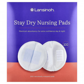 Lansinoh, кормящие прокладки Stay Dry, 200 прокладок в индивидуальной упаковке - описание | фото
