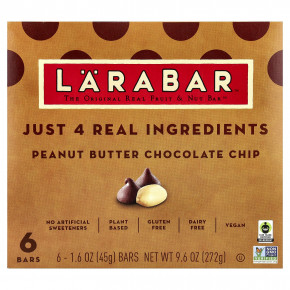 Larabar, The Original Real Fruit & Nut Bar™, арахисовая паста и шоколадная крошка, 6 батончиков по 45 г (1,6 унции) - описание
