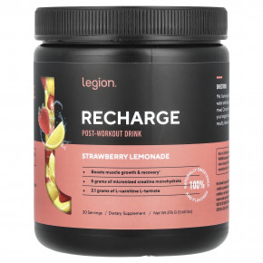 Legion Athletics, Recharge, напиток после тренировки, клубничный лимонад, 276 г (0,6 фунта) в Москве - eco-herb.ru | фото