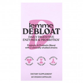 Lemme, Debloat, ежедневные пищеварительные ферменты и пробиотики, 60 веганских капсул в Москве - eco-herb.ru | изображение Lemme, Debloat, ежедневные пищеварительные ферменты и пробиотики, 60 веганских капсул в Москве - eco-herb.ru | фото