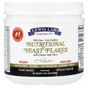 Lewis Labs, Nutritional Yeast Flakes, Cheesy Nutty, 16 oz (454 g) - описание | фото
