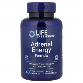 Life Extension, Adrenal Energy Formula, средство для поддержки надпочечников, 60 вегетарианских капсул - описание | фото