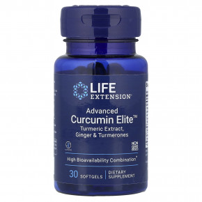 Life Extension, Advanced Curcumin Elite™, экстракт куркумы, имбирь и турмероны, 30 капсул - описание | фото