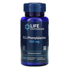 Life Extension, D, L-фенилаланин, 500 мг, 100 вегетарианских капсул в Москве - eco-herb.ru | фото