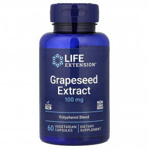 Life Extension, экстракт виноградных косточек, 60 вегетарианских капсул - описание | фото