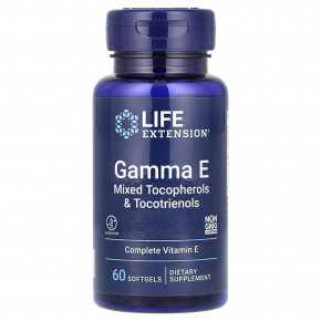 Life Extension, Gamma E, смесь токоферолов и токотриенолов, 60 капсул - описание | фото