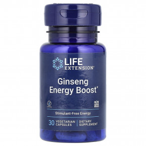 Life Extension, Ginseng Energy Boost, добавка с женьшенем для повышения уровня энергии, 30 вегетарианских капсул - описание | фото