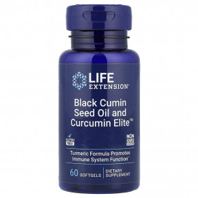 Life Extension, Масло семян черного тмина и Curcumin Elite ™, 60 мягких таблеток - описание | фото