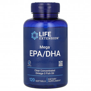 Life Extension, Mega EPA/DHA, ЭПК и ДГК, 120 капсул (1000 мг в 1 капсуле) - описание | фото