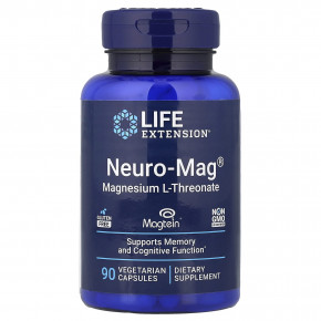 Life Extension, Neuro-Mag®, L-треонат магния, 90 вегетарианских капсул (48 мг в 1 капсуле) - описание | фото