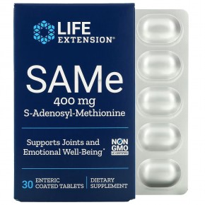 Life Extension, SAMe (дисульфат тозилат), 400 мг, 30 таблеток, покрытых кишечнорастворимой оболочкой в Москве - eco-herb.ru | фото