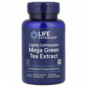 Life Extension, Super Green Tea, экстракт зеленого чая, с низким содержанием кофеина, 100 вегетарианских капсул (725 мг в 1 капсуле) - описание | фото