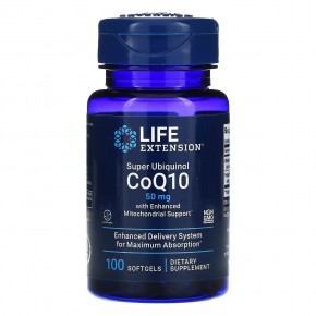 Life Extension, Super Ubiquinol CoQ10 с улучшенной поддержкой митохондрий, 50 мг, 100 гелевых капсул - описание