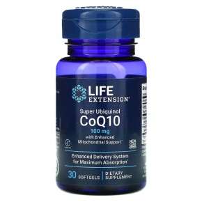 Life Extension, суперубихинол коэнзим Q10 с улучшенной поддержкой митохондрий, 100 мг, 30 мягких таблеток - описание