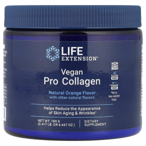 Life Extension, Vegan Pro Collagen, натуральный апельсин, 189 г (6,667 унции) - описание | фото