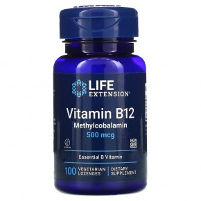 Life Extension, витамин B12, 500 мкг, 100 вегетарианских пастилок - описание