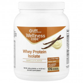 Life Extension, Wellness Code®, изолят сывороточного протеина, со вкусом ванили, 403 г (0,89 фунта) - описание | фото