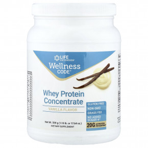 Life Extension, Wellness Code®, концентрат сывороточного протеина, со вкусом ванили, 500 г (1,10 фунта) - описание | фото