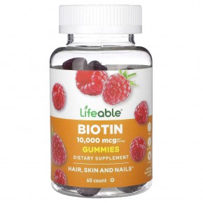 Lifeable, Biotin Gummies, Natural Raspberry, 5,000 mcg, 60 Gummies в Москве - eco-herb.ru | фото