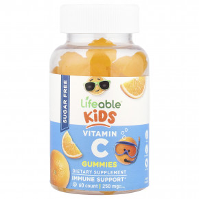 Lifeable, жевательные таблетки с витамином C для детей, без сахара, с цитрусовым вкусом, 60 жевательных таблеток (125 мг в 1 жевательной таблетке) - описание | фото
