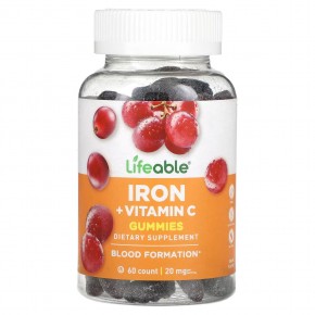 Lifeable, Iron + Vitamin C Gummies, Natural Grape, 10 mg, 60 Gummies в Москве - eco-herb.ru | фото