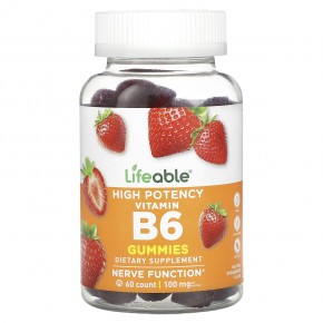 Lifeable, высокоэффективный витамин B6, со вкусом натуральной клубники, 100 мг, 60 жевательных таблеток (50 мг в 1 жевательной таблетке) в Москве - eco-herb.ru | фото