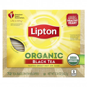 Lipton, Органический черный чай, 72 чайных пакетика в конвертах, 162,7 г (5,74 унции) - описание | фото