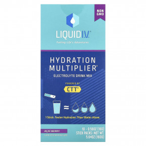 Liquid I.V., Hydration Multiplier, смесь для приготовления электролитического напитка, со вкусом ягод асаи, 10 пакетиков по 16 г (0,56 унции) - описание