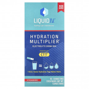 Liquid I.V., Hydration Multiplier®, смесь для приготовления электролитов, клубника, 10 пакетиков по 16 г (0,56 унции) - описание | фото