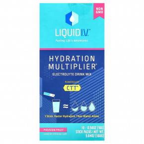 Liquid I.V., Hydration Multiplier, смесь для приготовления напитков с электролитами, маракуйя, 10 отдельных пакетиков по 16 г (0,56 унции) - описание