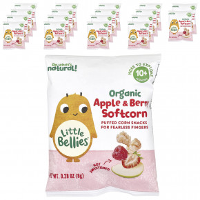 Little Bellies, Органическое яблоко и ягоды, мягкая кукуруза, от 10 месяцев, 18 пакетиков по 8 г (0,28 унции) - описание