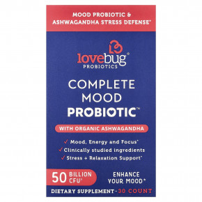 LoveBug Probiotics, Complete Mood Probiotic™ с органической ашвагандой, 30 капсул - описание | фото