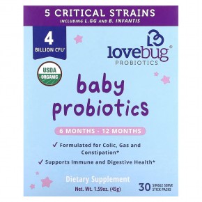 LoveBug Probiotics, Детские пробиотики, для детей от 6 до 12 месяцев, 4 млрд КОЕ, 30 порционных пакетиков в Москве - eco-herb.ru | фото