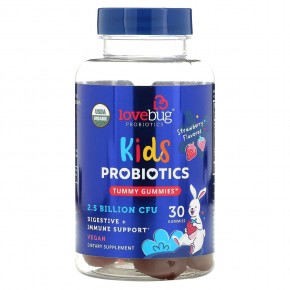 LoveBug Probiotics, Детские пробиотики, жевательные мармеладки, клубника, 2,5 млрд КОЕ, 30 жевательных таблеток в Москве - eco-herb.ru | фото