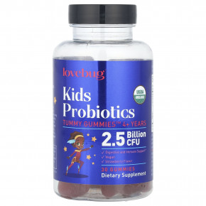 LoveBug Probiotics, Детские пробиотики, жевательные таблетки для живота, для детей от 4 лет, со вкусом клубники, 2,5 млрд КОЕ, 30 жевательных таблеток в Москве - eco-herb.ru | фото